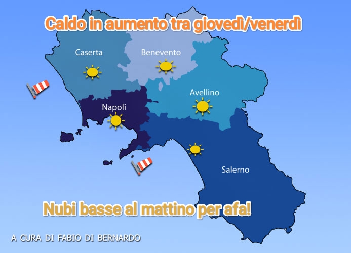 PREVISIONI CAMPANIA 23/25 LUGLIO 2025 – MERCOLEDI’/VENERDI’  – CSA METEO