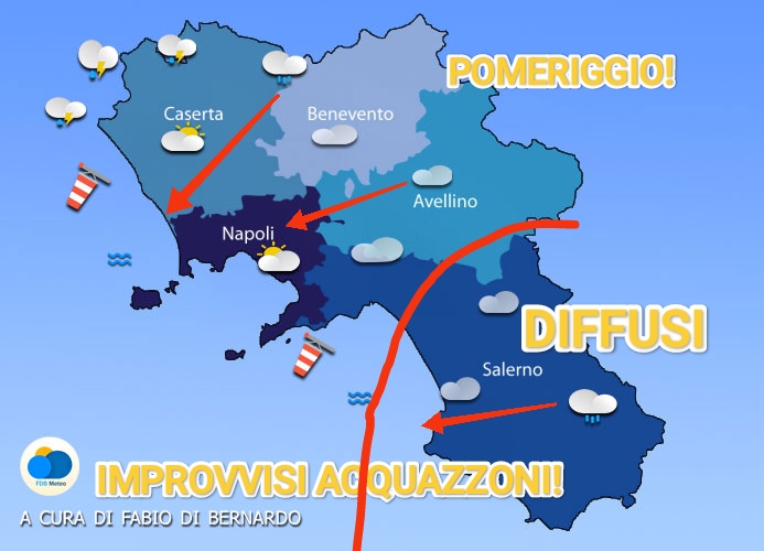 PREVISIONI CAMPANIA 14/17 AGOSTO 2025 – GIOVEDI’/DOMENICA – CSA METEO – POMERIGGIO